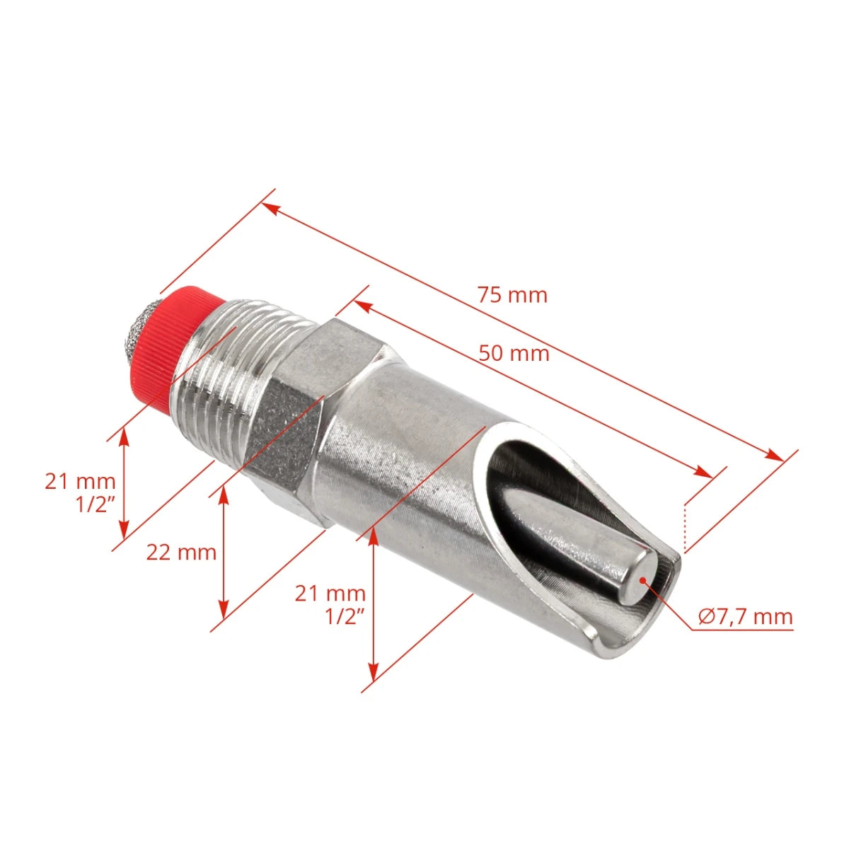 Suzetă cilindrică cu filet 1/2", pentru adăpătoare porci, cu niplu 1/2".