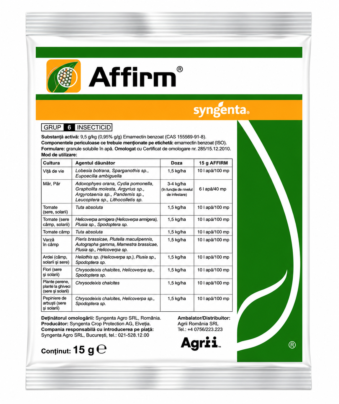 Insecticid AFFIRM - 15 g, Contact, Vita de vie, Mar, Tomate, Varza, Ardei