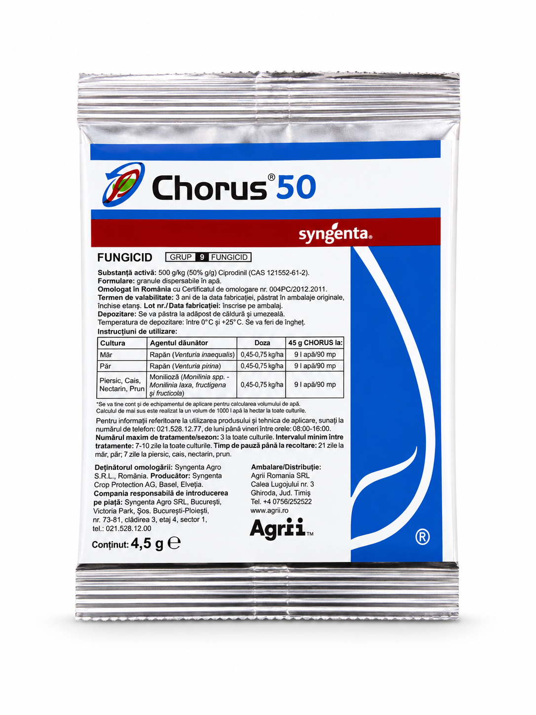 Fungicid CHORUS 50 WG - 4,5 g, Syngenta, Sistemic