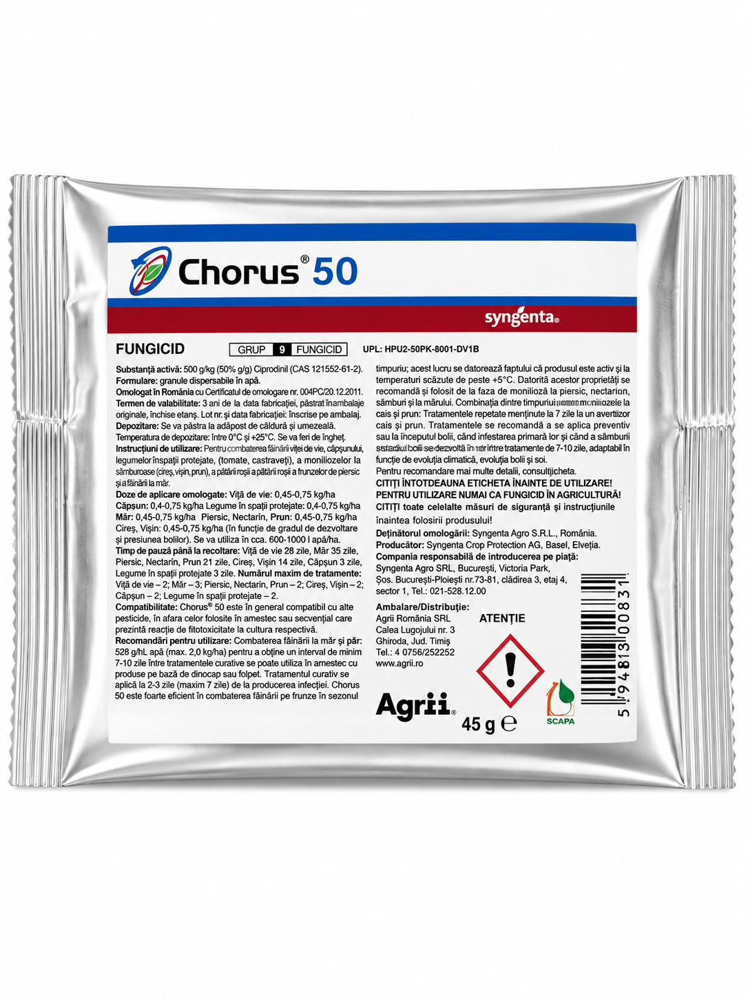 Fungicid CHORUS 50 WG - 45 g, Syngenta, Sistemic