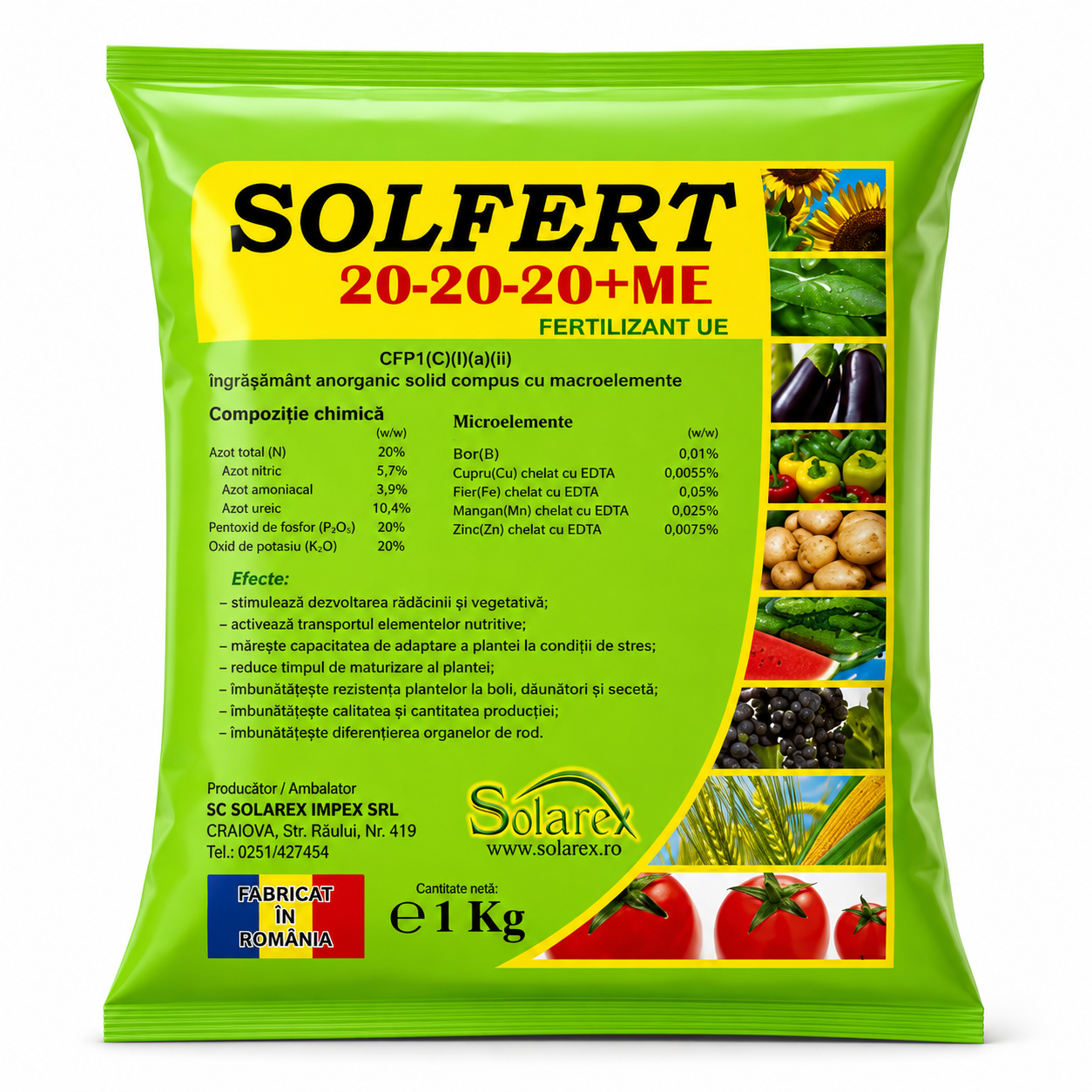 Ingrasamant foliar SOLFERT 20-20-20 + Microelemente - 1 kg, Solarex, NPK