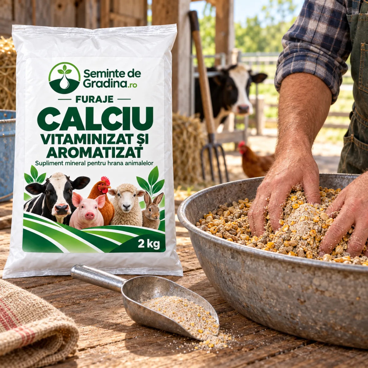 Calciu vitaminizat amestecat uniform în furajul finit