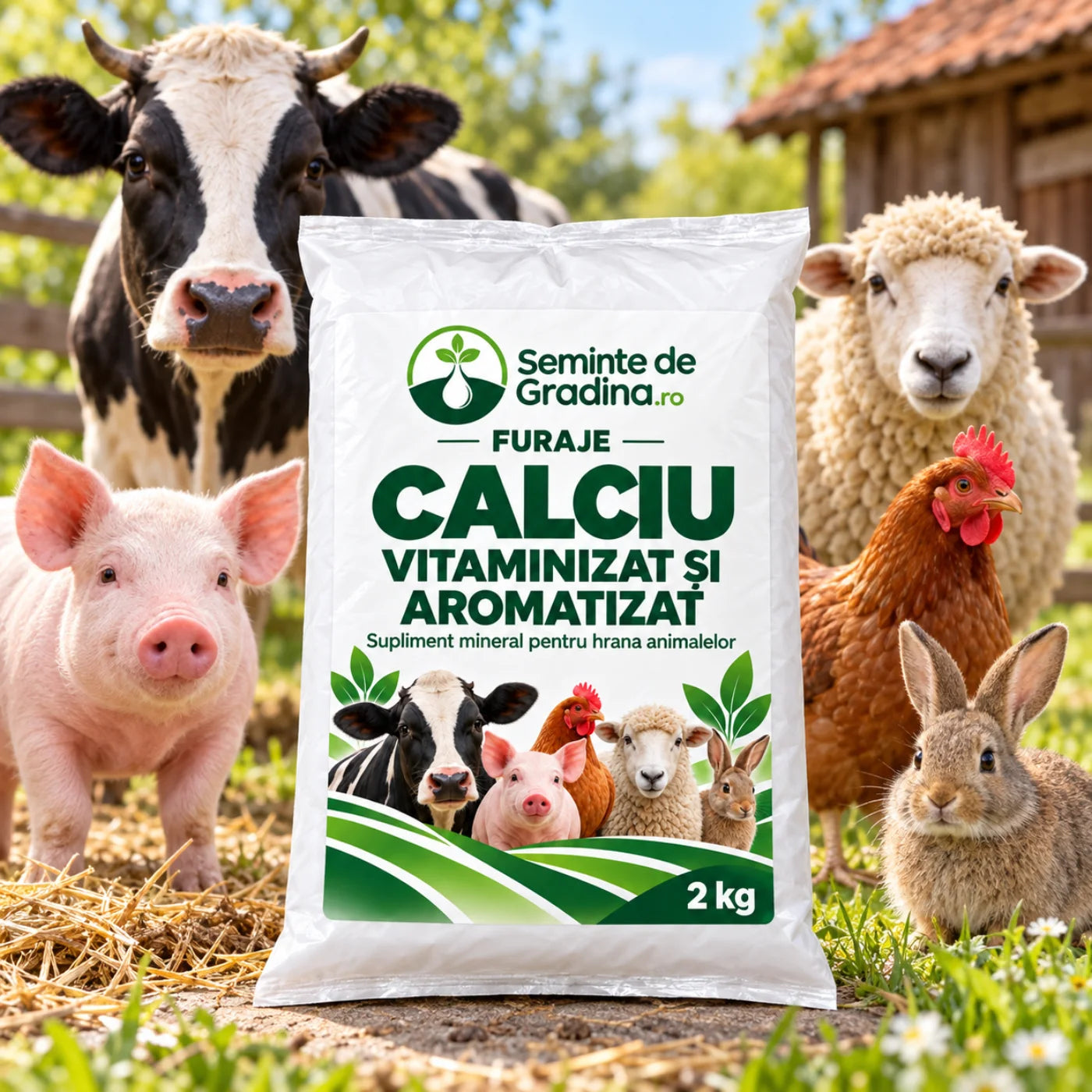 Calciu vitaminizat și aromatizat, ambalaj de 2 kg, pentru animale și păsări